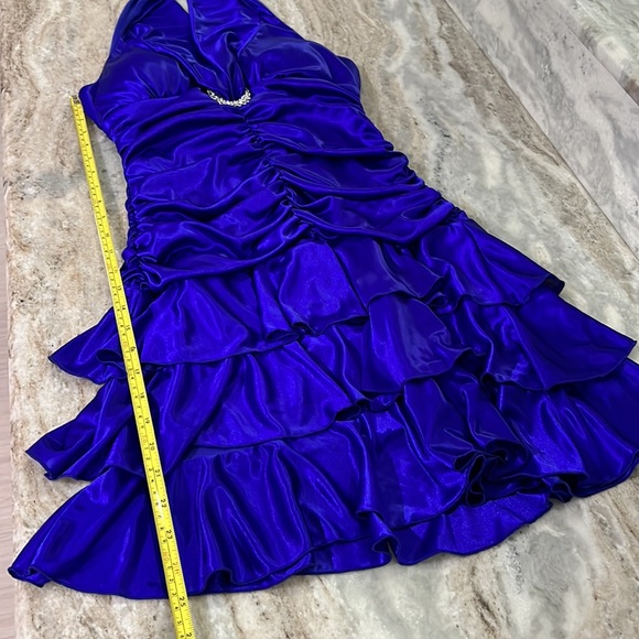 Ruched Cocktail Party Dress with Rhinestone Accents - Picture 10 of 10